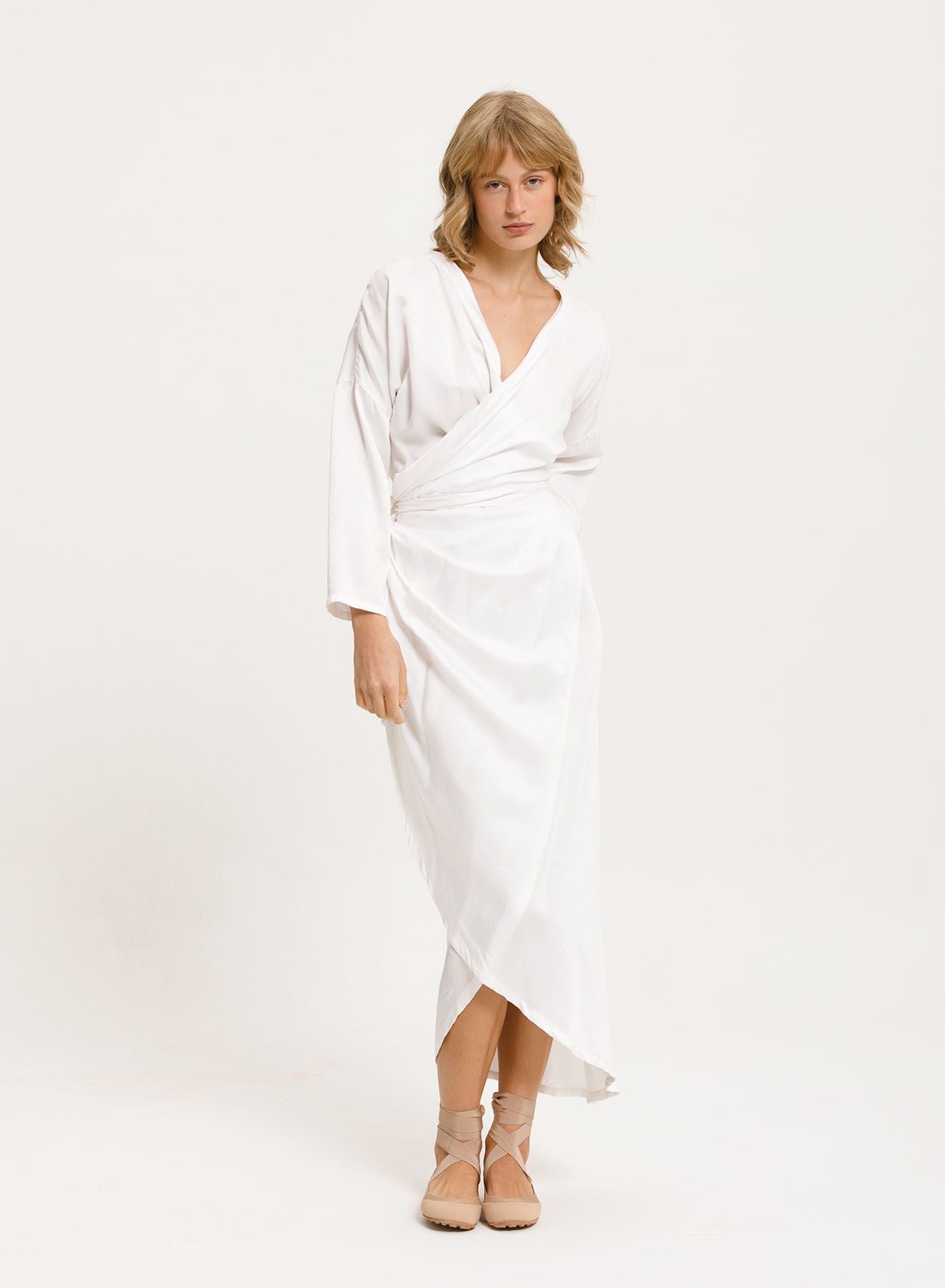 Tulip Wrap Dress (Cupro) White / S